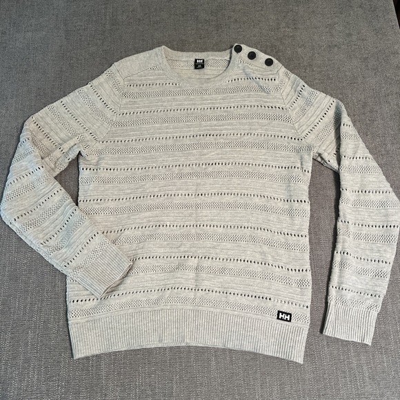 Helly Hansen Skagen Knit Sweater Womens SZ Large Cotton Wool Blend Grey Fog - Picture 1 of 16